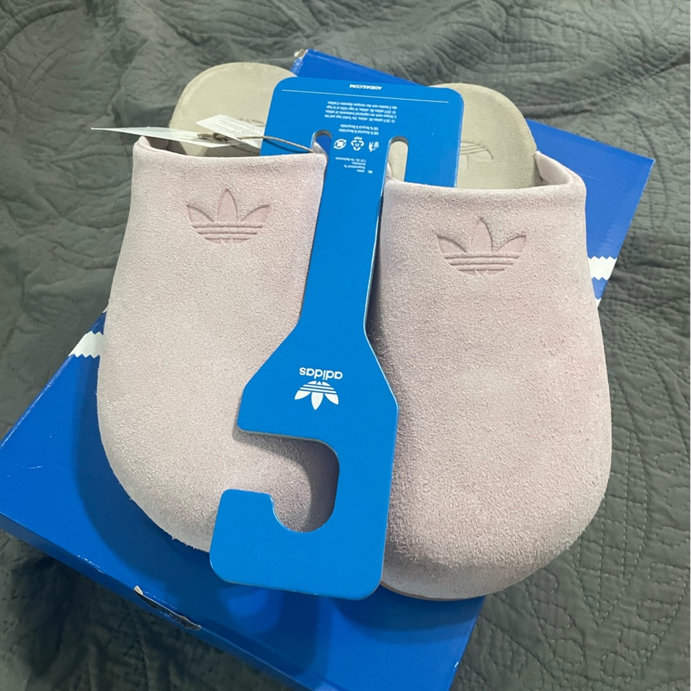 Adidas Pink adimule suede Sherpa lined slides